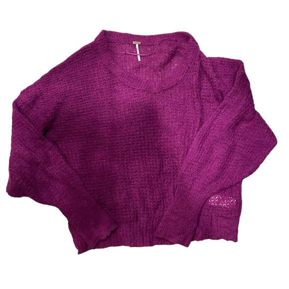 FREE PEOPLE Lulu Sweater Womens Medium Purple Wool Waffle Knit Oversized V-Neck - Picture 2 of 7